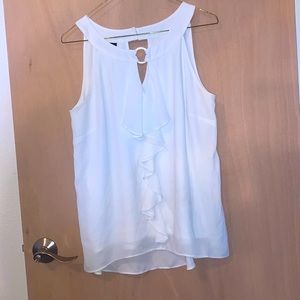 Ruffle blouse, tank top, double lined, gold detailing, work blouse